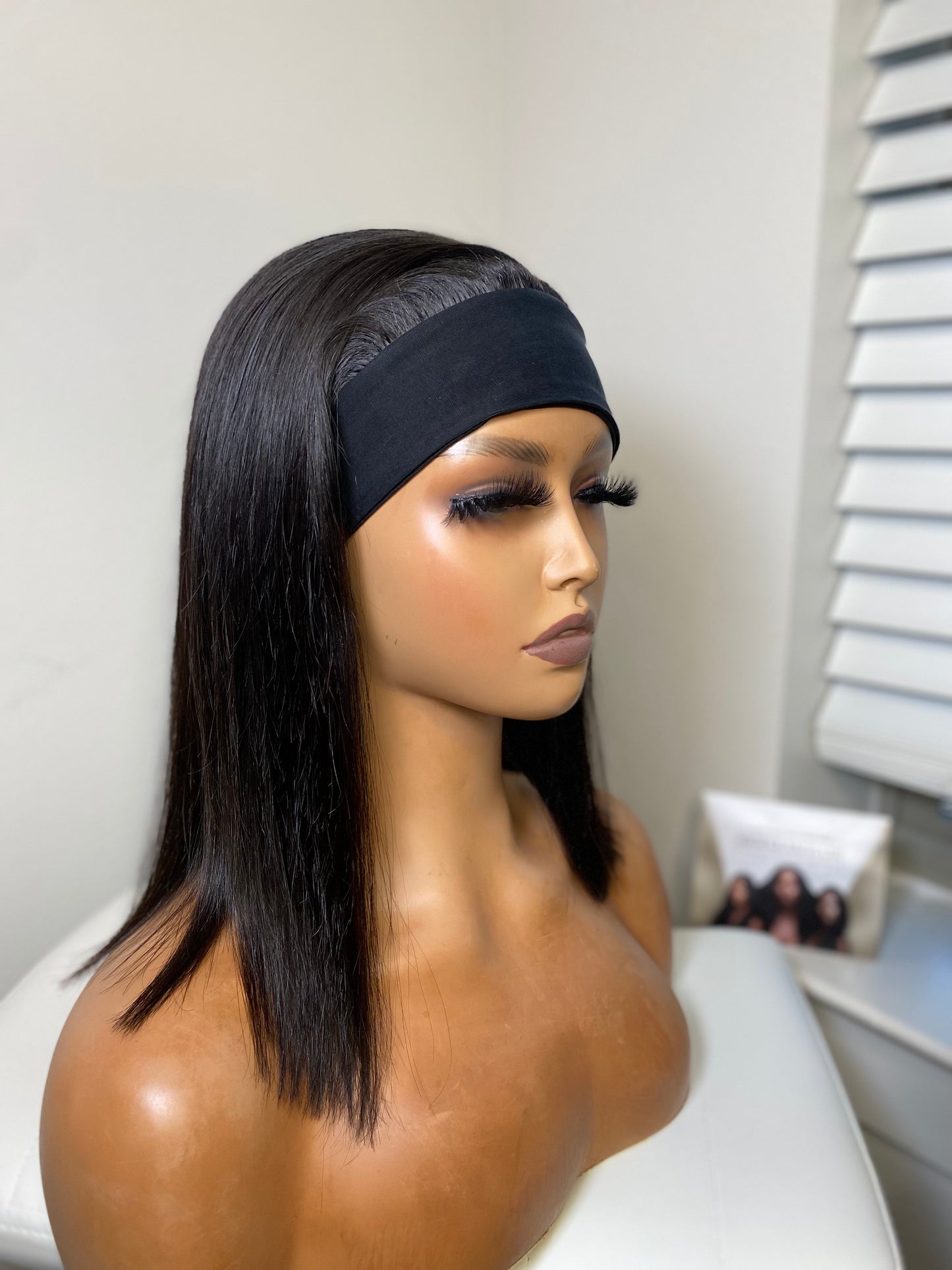 Straight bob cut glueless headband wig