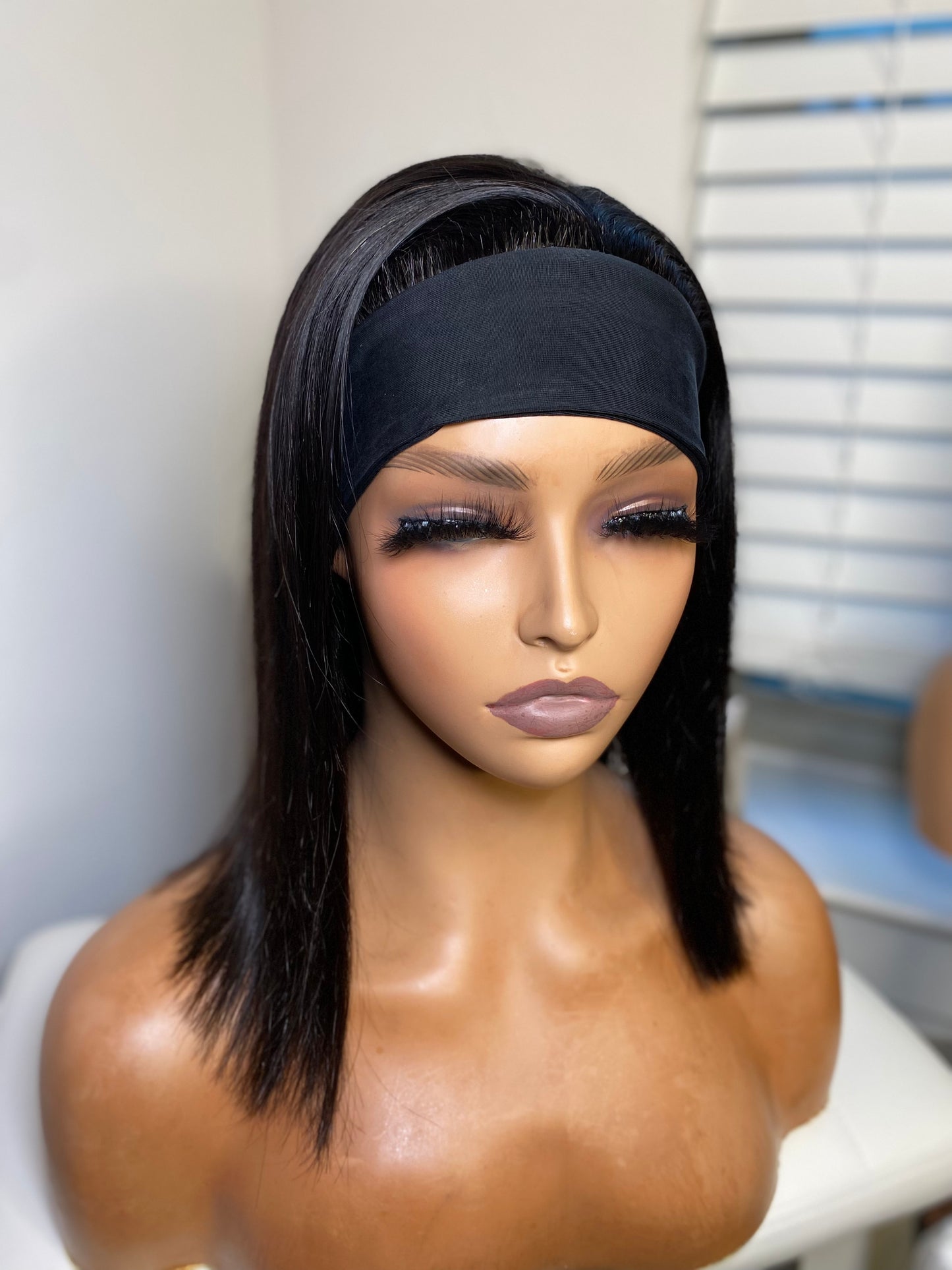 Straight bob cut glueless headband wig