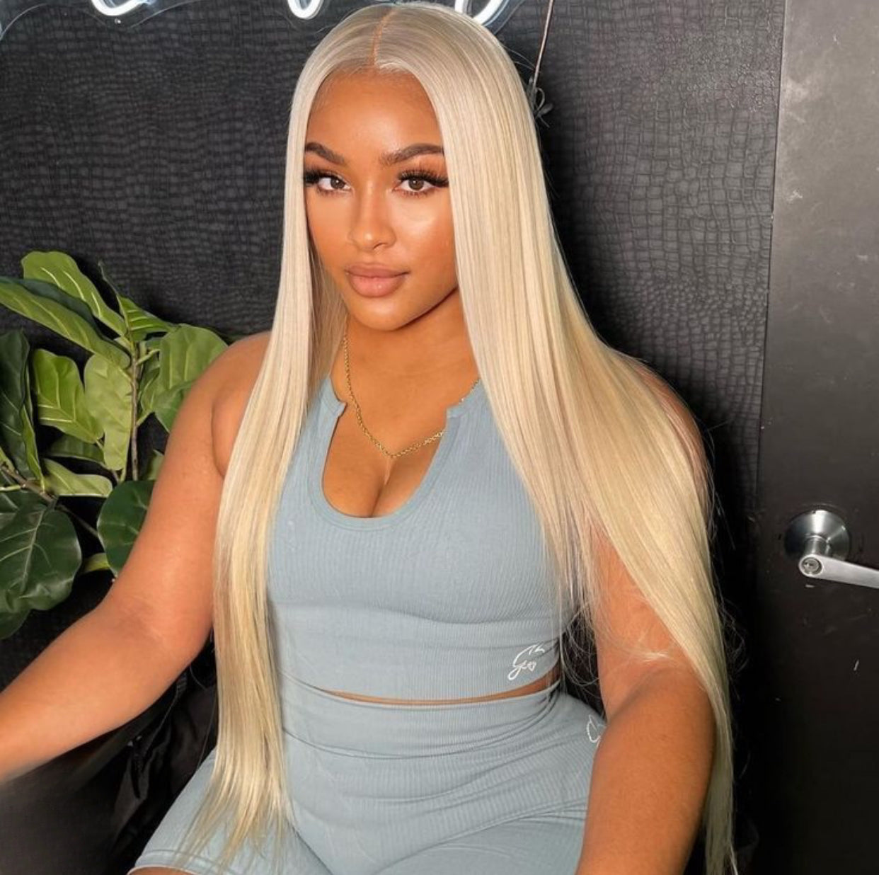 Platinum blonde silky straight human hair frontal lace wig
